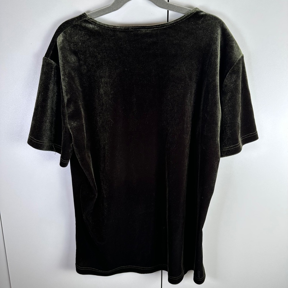 VTG Impressions Lifestyle Velvet Shirt Womens M Short Sleeve Olive Green 90s Y2K - Picture 5 of 7